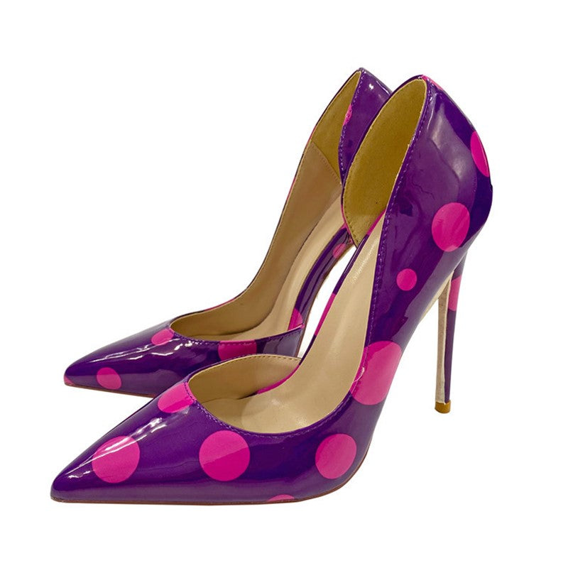 Polka Dot Side Hollow Pointed Thin Heel High Heels