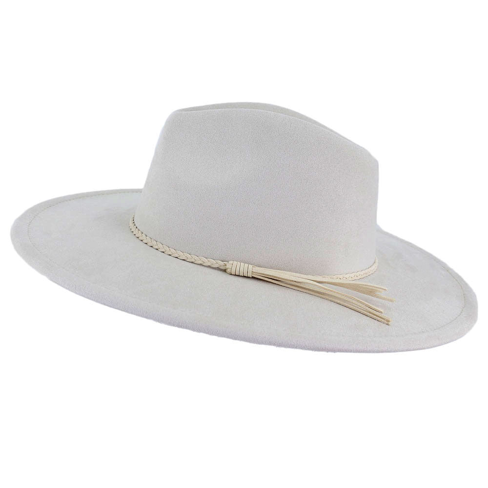 Sombrero Jazz de mujer con ala de ante color melocotón y borlas de 10 cm