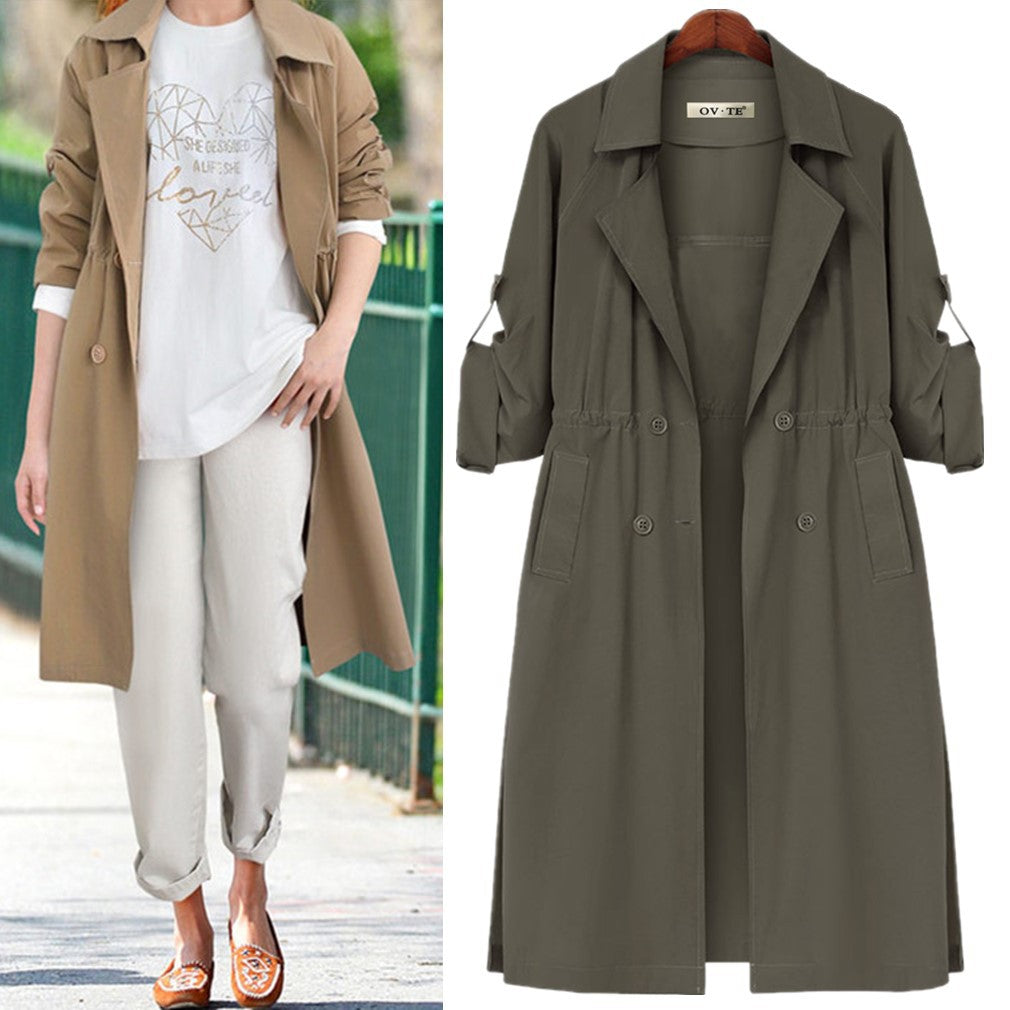 Women's Loose And Simple Waist Mid-length Trench Coat