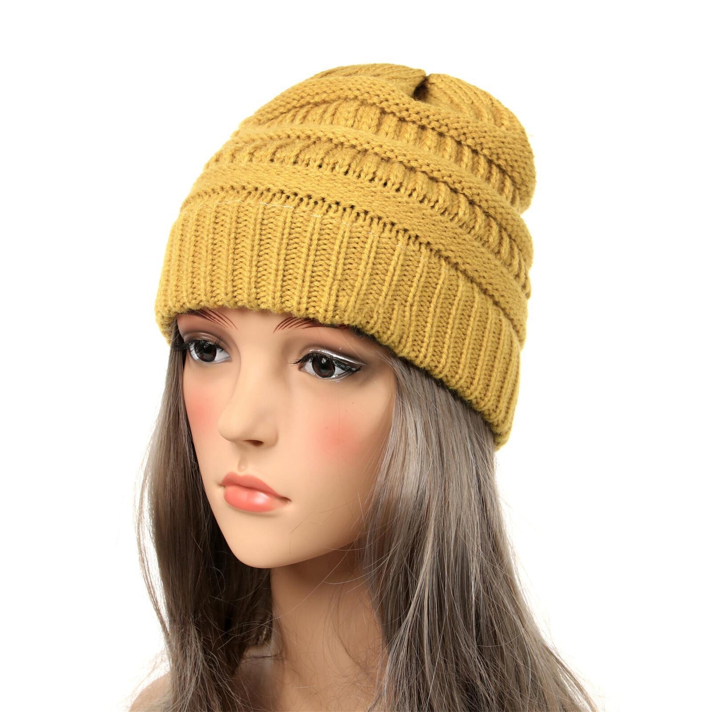 Gorro de punto cálido para mujer transfronterizo Gorra de color sólido simple