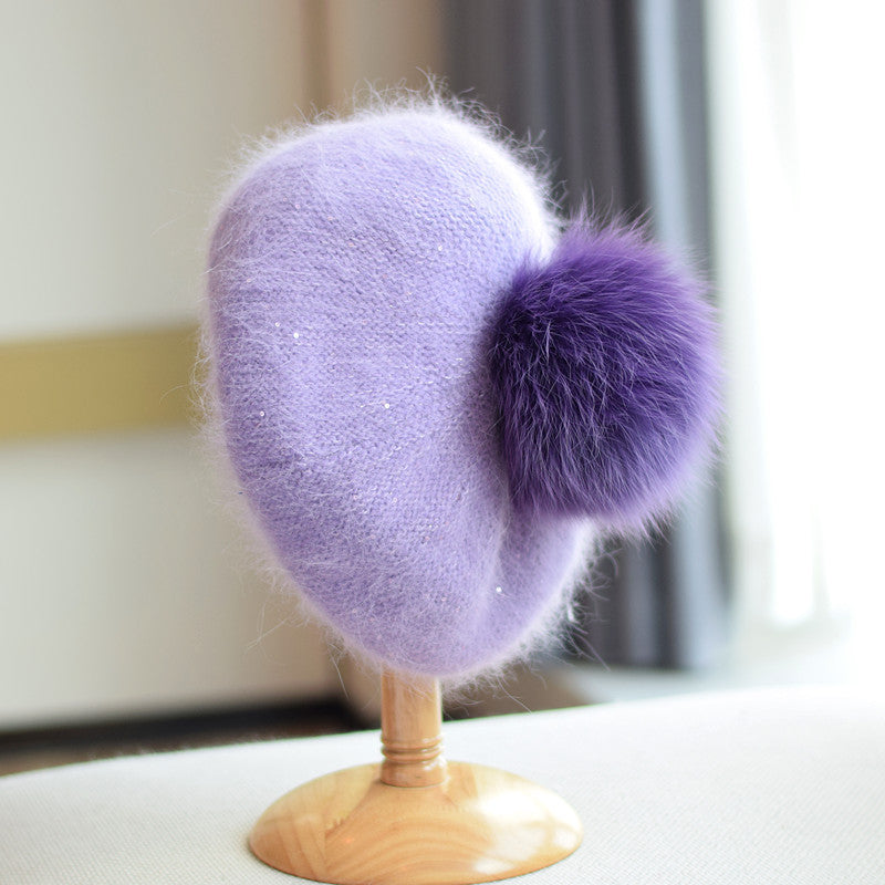 Rabbit Hair Knitted Sequin Beret