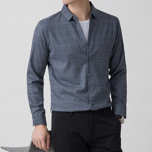 Otoño nuevo estilo camisa a cuadros hombres cuello cuadrado