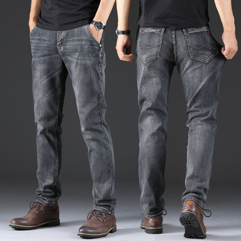 Jeans Gris Ahumado Recto Suelto Para Hombre