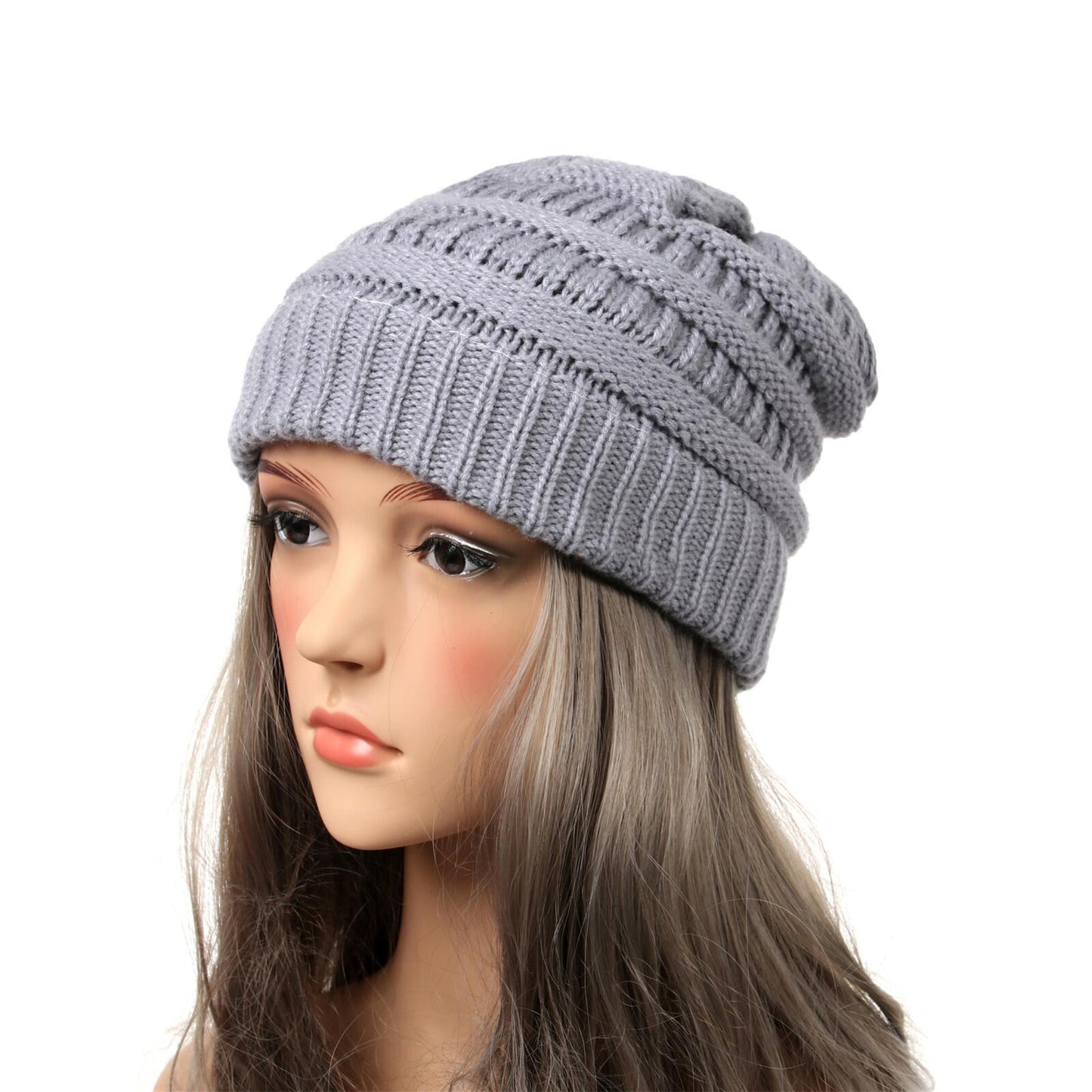 Gorro de punto cálido para mujer transfronterizo Gorra de color sólido simple