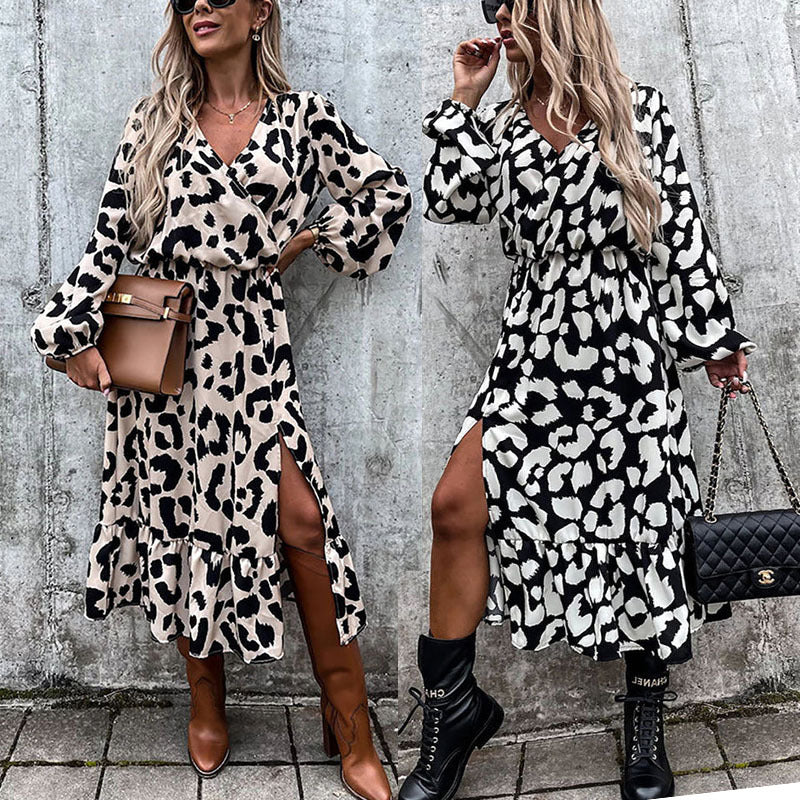 Women's Printed Lantern Sleeve Loose Long Sleeve Dress