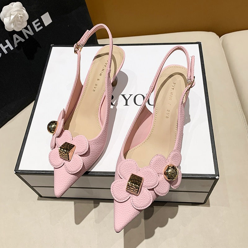 Women's Fashion One-button Heeled Sandals