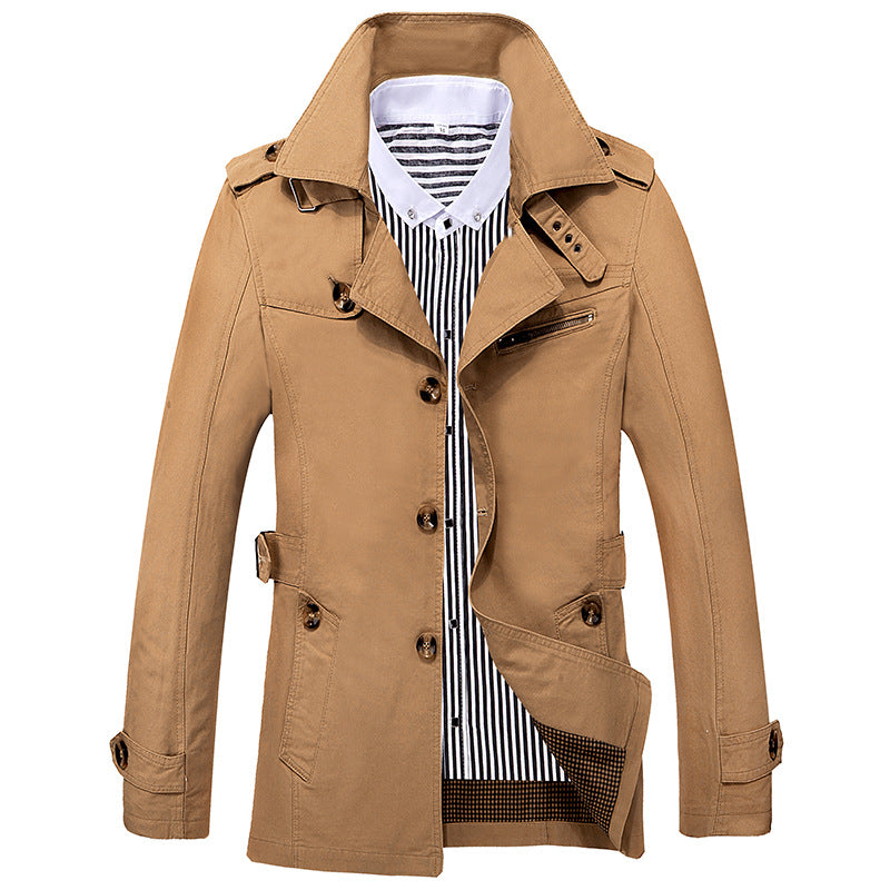 Men's Fashion Casual Solid Color Trench Coat