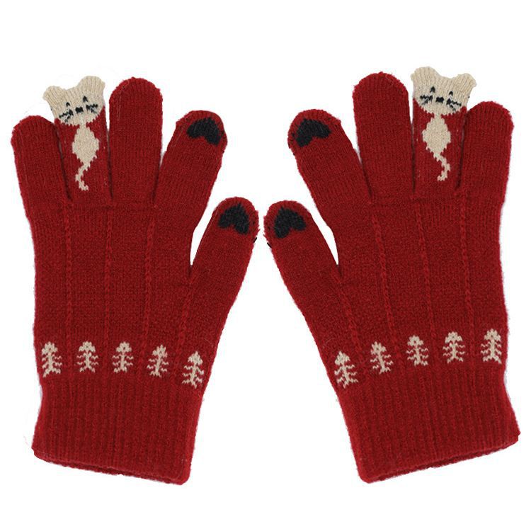 Christmas Red Finger Gloves For Women