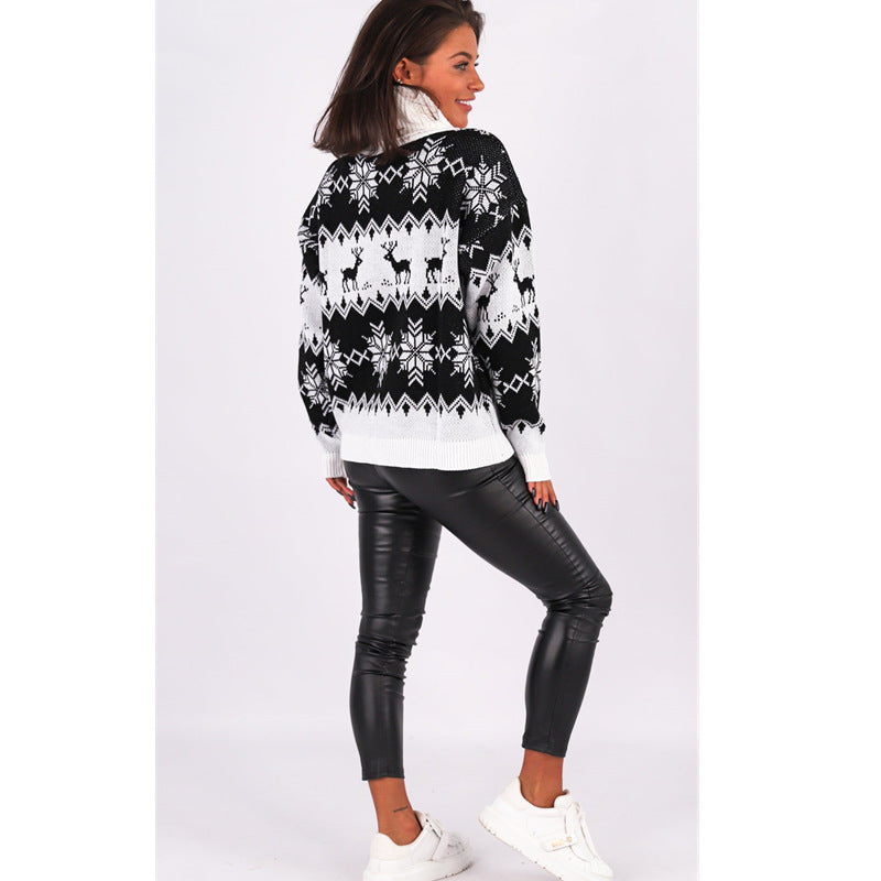 New Christmas Jacquard Turtleneck Long Sleeve Sweater