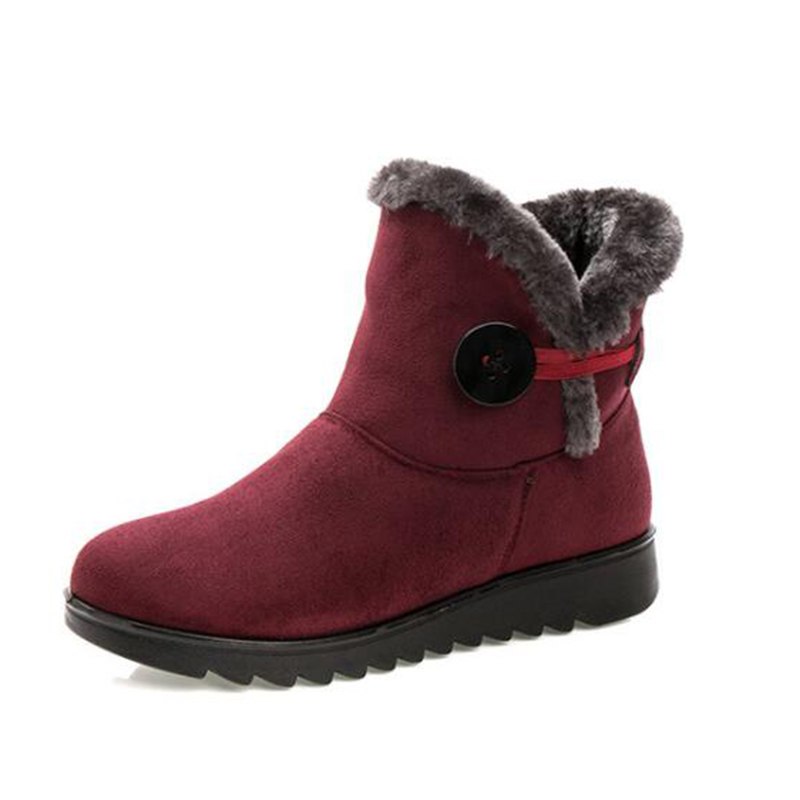 Botas de invierno para mujer, botines aterciopelados aterciopelados, zapatos de plataforma para nieve, zapatos planos sin cordones con botones, 2021 