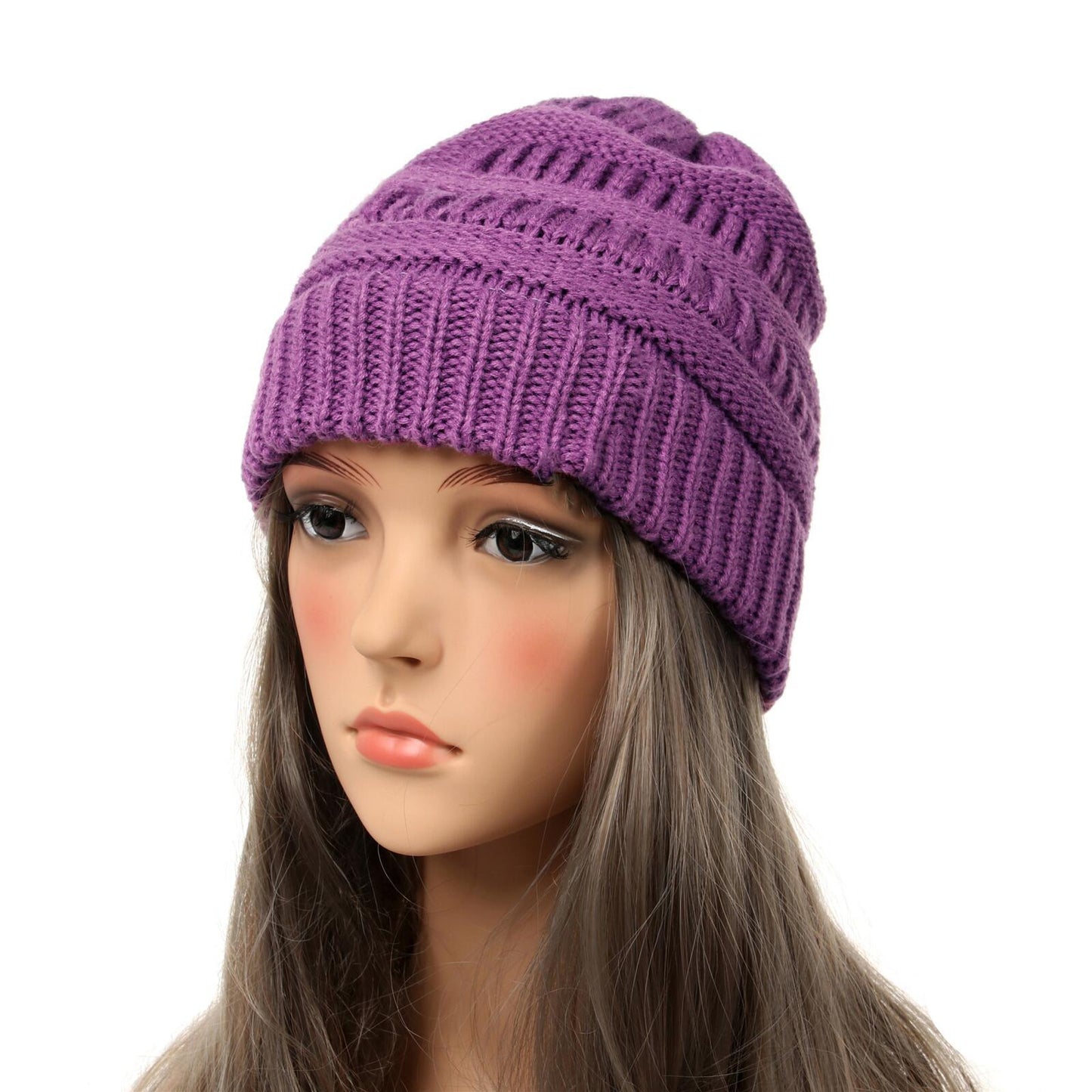 Gorro de punto cálido para mujer transfronterizo Gorra de color sólido simple