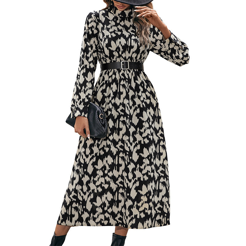 Vestido con estampado de leopardo de manga larga para mujer de otoño e invierno