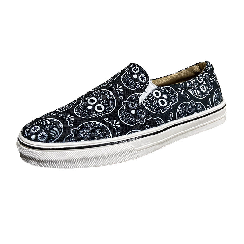 Zapatos planos de lona estampados informales con calavera de calabaza de Halloween