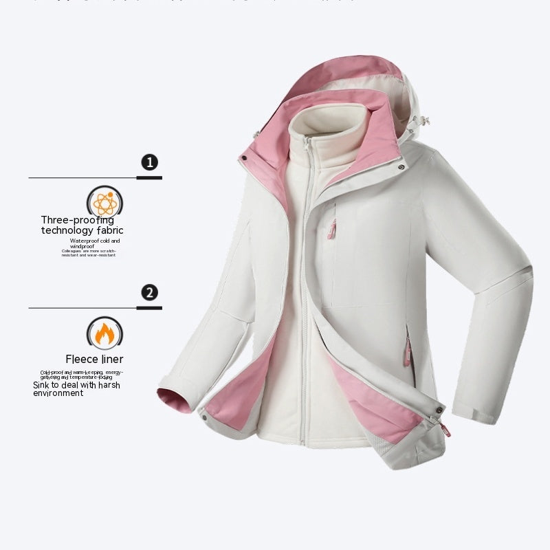 Chaqueta impermeable a prueba de viento gruesa con forro polar extraíble tres en uno