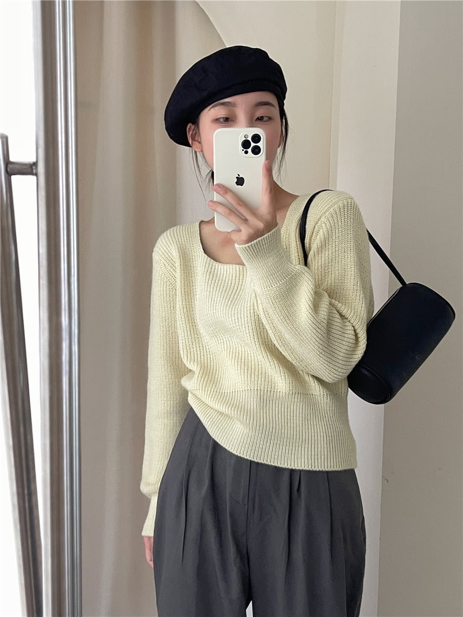 Fashion Solid Color Knitted Sweater With Foreign Style Inside The Woman