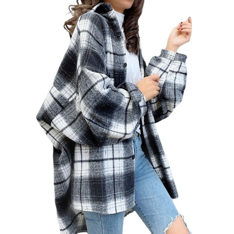 Niche Design Plaid Single-breasted Cardigan Lapel Long Sleeve Shirt