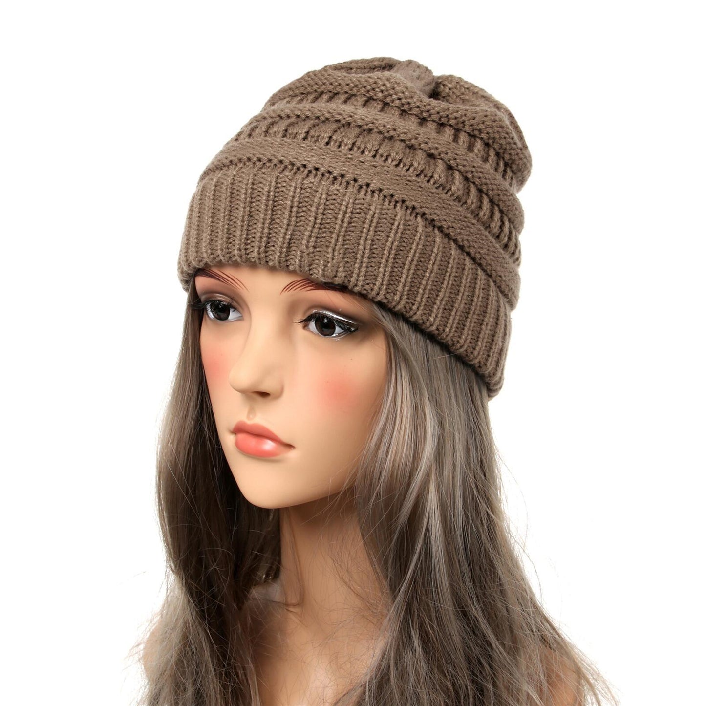 Gorro de punto cálido para mujer transfronterizo Gorra de color sólido simple