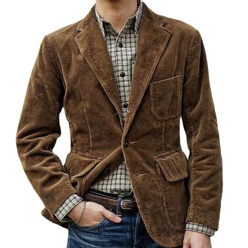 Corduroy Jacket Winter Solid Color Casual Blazer Fashion Warm Men Coat