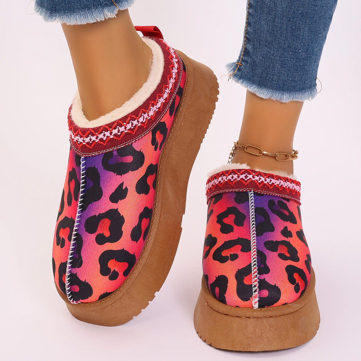 Botas de tobillo con estampado navideño de dibujos animados para mujer, zapatos informales con forro de felpa para el hogar, botas cortas cómodas de invierno