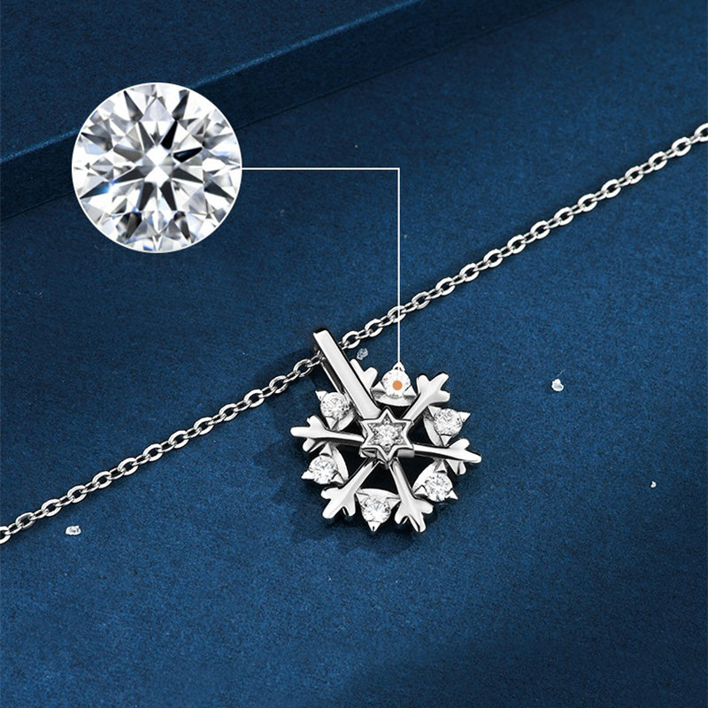 Collar giratorio de copo de nieve de plata 925 para mujer, diseño de nicho de lujo, joyería de diamantes de imitación brillante, regalo de cumpleaños de otoño e invierno para amigos