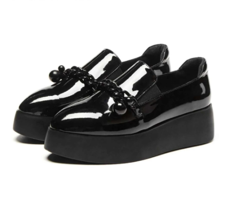 British Style Small Leather Shoes Female Patent Leather Chain Buckle