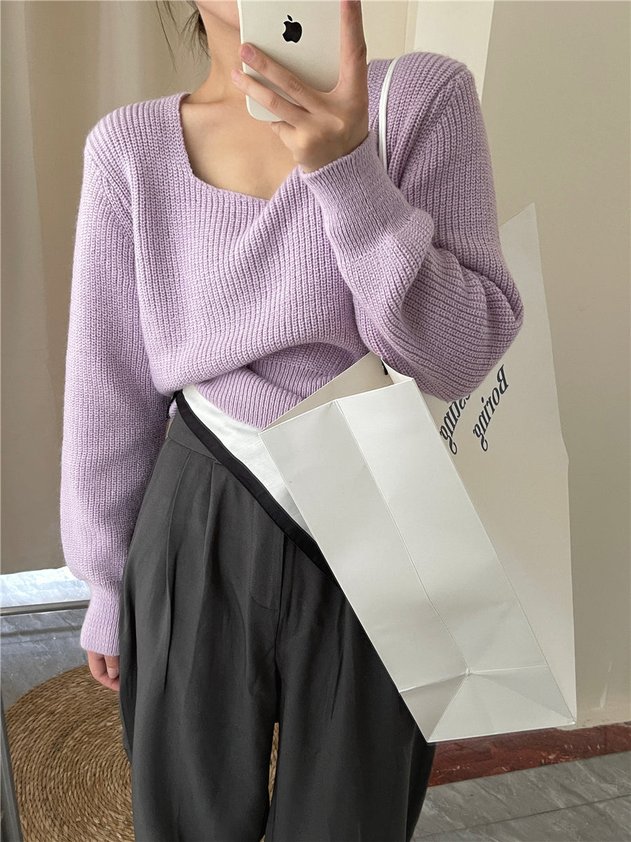 Fashion Solid Color Knitted Sweater With Foreign Style Inside The Woman