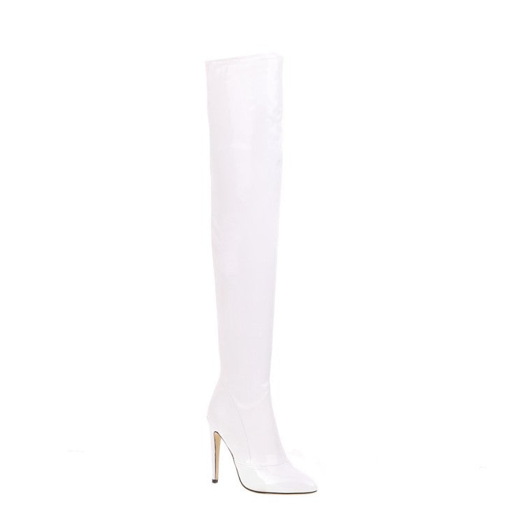 Over The Knee Boots Patent Leather High-heel Boots Women's Large Size Shoes