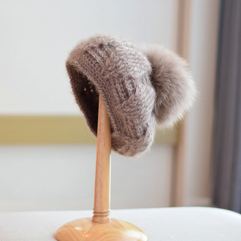 All-match Knitted Fox Velvet Woolen Cap For Women