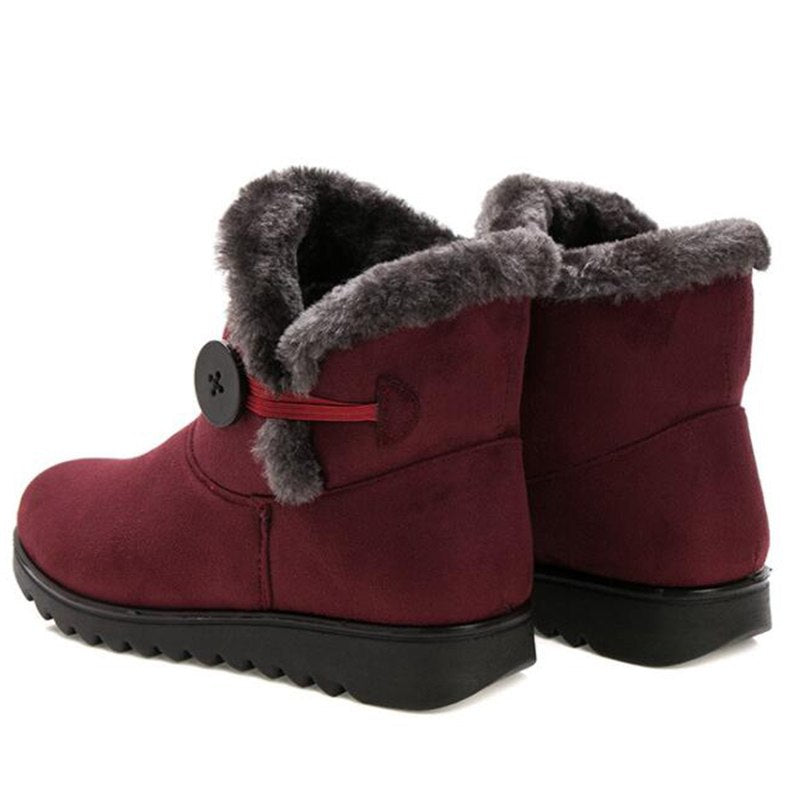 Botas de invierno para mujer, botines aterciopelados aterciopelados, zapatos de plataforma para nieve, zapatos planos sin cordones con botones, 2021 