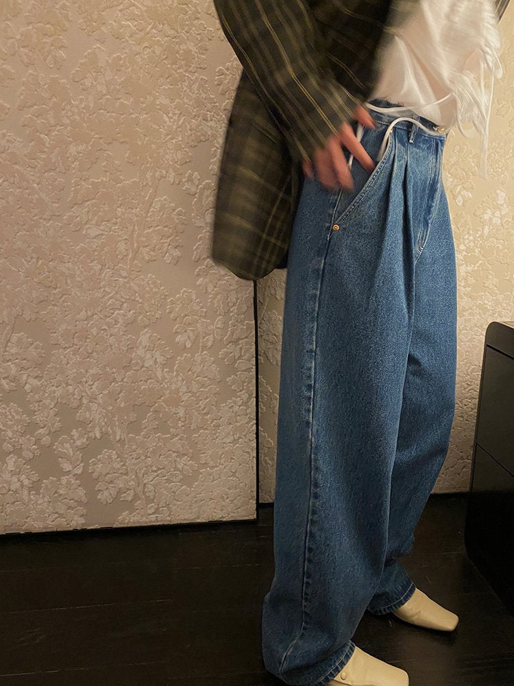 Vintage Denim Wide Leg Spring And Autumn High Waist