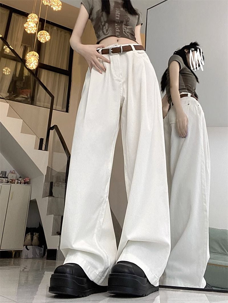 High Waist Loose And Slimming Khaki Wide Leg Jeans