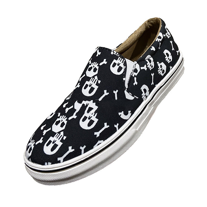 Zapatos planos de lona estampados informales con calavera de calabaza de Halloween