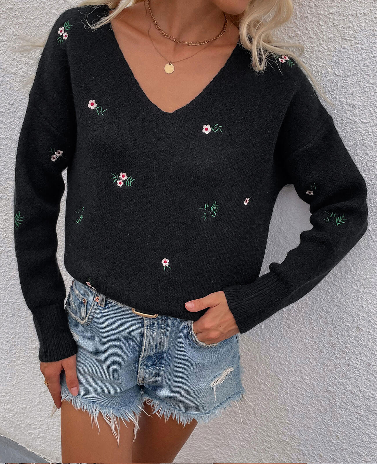 V-neck Pullover Beautifully Embroidered European And American Sweater Woman