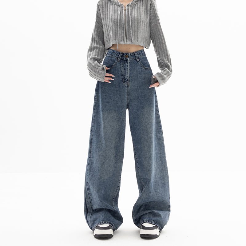 Straight Tube Loose Wide Leg Pants Blue Jeans Woman