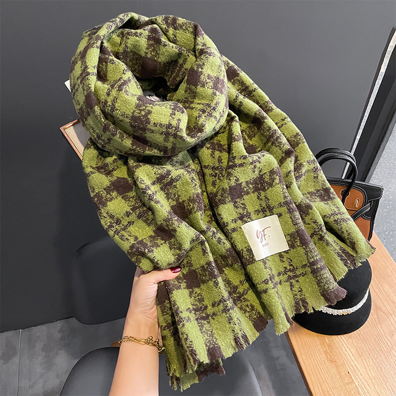 New Cashmere Scarf Women's Check Thickened