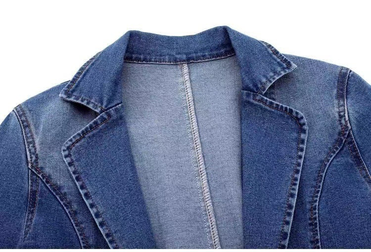 Chaqueta vaquera para mujer, corte entallado, cuello de traje, Color sólido, prenda exterior con un botón