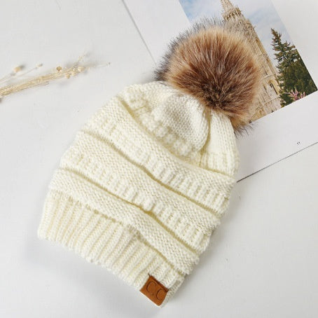 Warm Hat Thickening Not Fleece-lined Knitting Plus Fur Ball