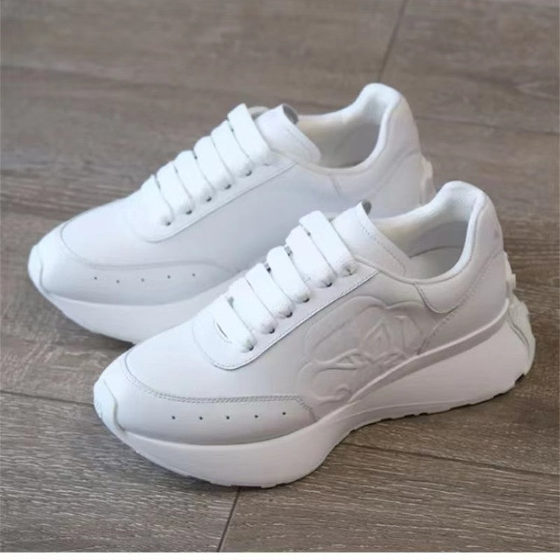 Leather Sports Casual Shoes White Shoes Four Seasons Raise The Bottom Dad Shoes