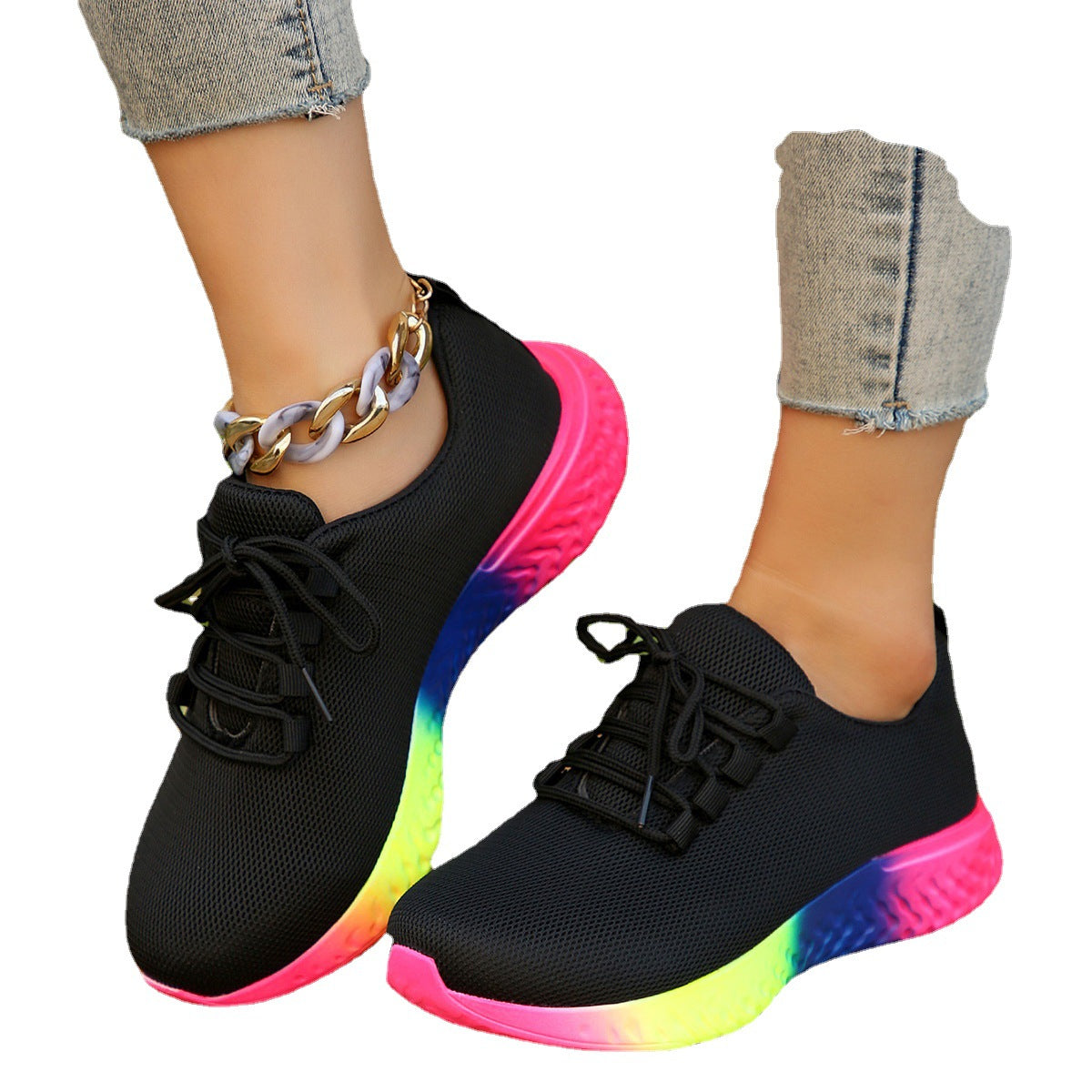 Zapatos de tacón de estiramiento bajo Rainbow de talla grande para mujer