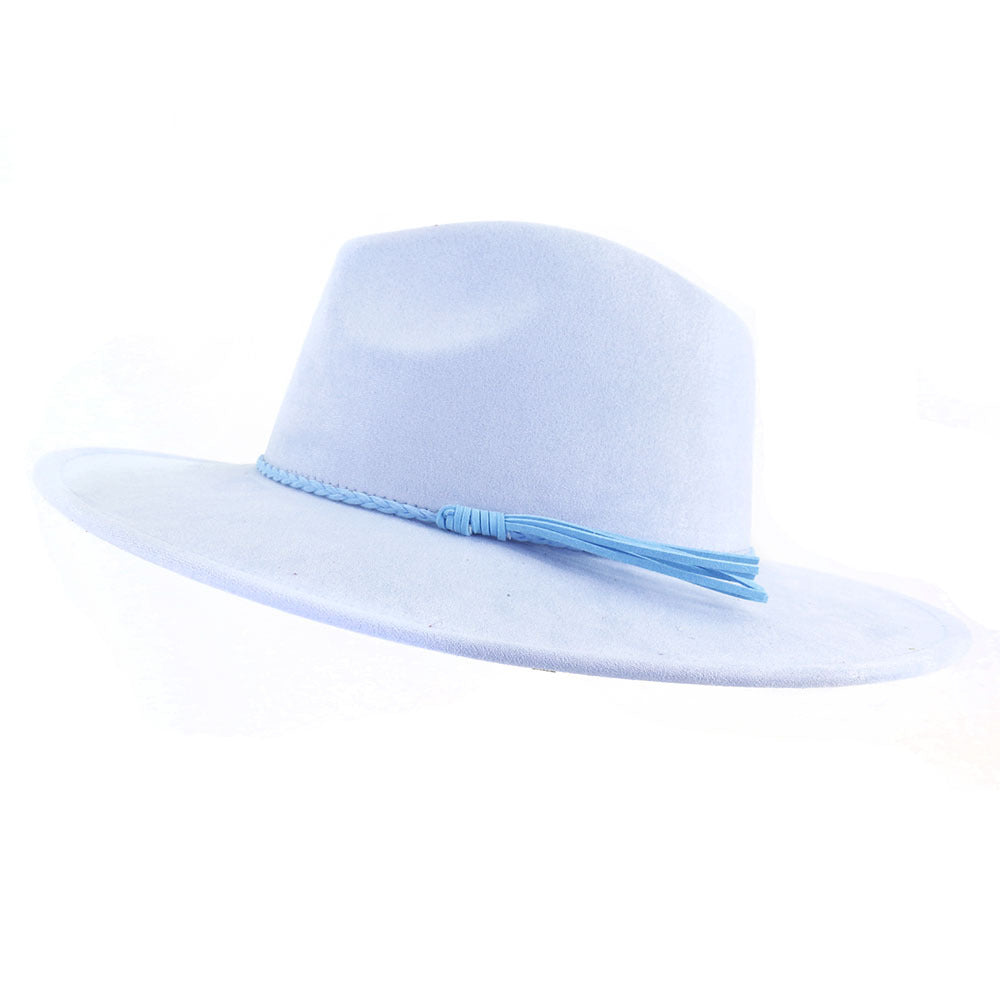 Sombrero Jazz de mujer con ala de ante color melocotón y borlas de 10 cm