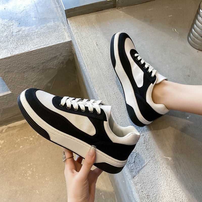 Black And White Panda Shoes Color Matching Platform White Shoes Casual Sports Board Lace-up Shoes Women