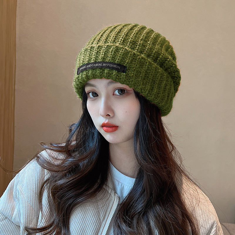 Gorro de punto de mezcla de lana espesante de otoño e invierno para mujer