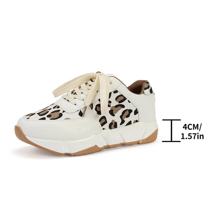 Zapatos de tacón informales con estampado de leopardo de gran tamaño para mujer, nuevos zapatos deportivos informales planos con cordones para primavera y otoño