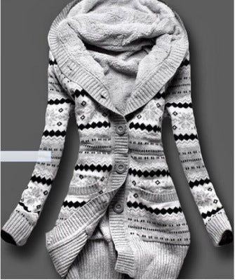 Hooded knitted cardigan