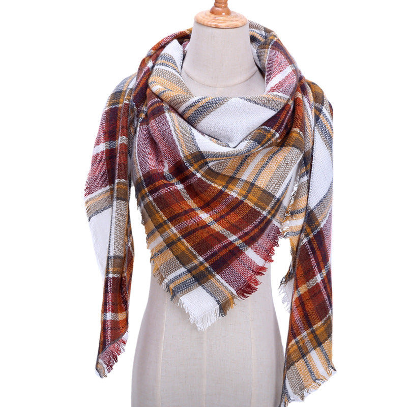 Autumn And Winter Artificial Cashmere Scarf High Density Triangular Binder Couple Plaid Scarf Warm Shawl