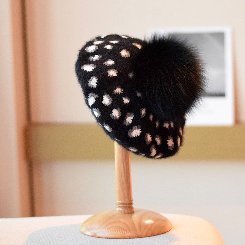 Sombrero de leopardo todo fósforo de lana estilo visón retro Moda