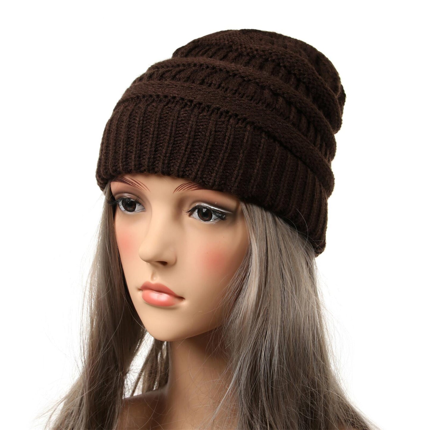 Gorro de punto cálido para mujer transfronterizo Gorra de color sólido simple