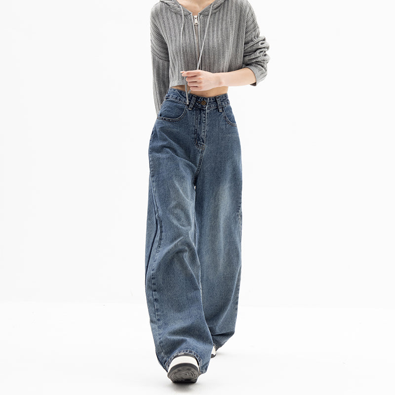 Straight Tube Loose Wide Leg Pants Blue Jeans Woman