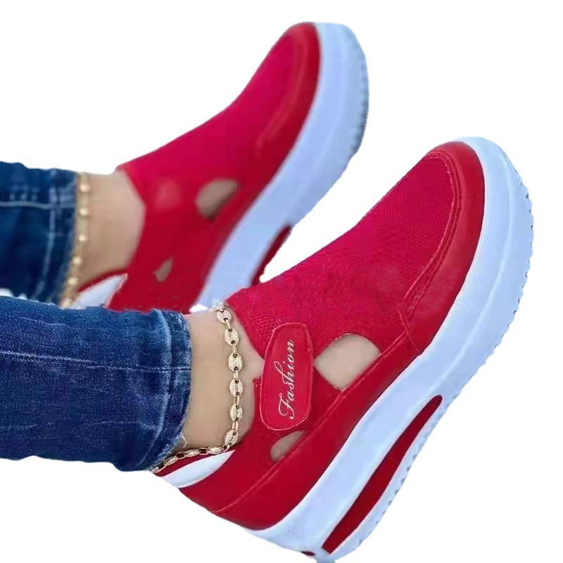 Zapatos casuales grandes transpirables con parte inferior gruesa y velcro con bloques de color claro para mujer