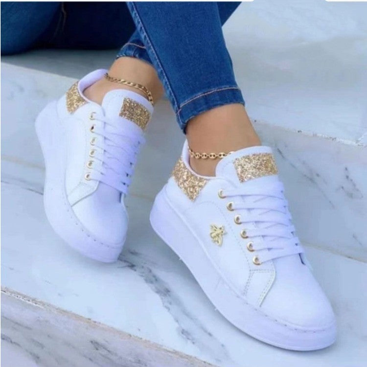 Zapatillas de deporte con plataforma Zapatos casuales bajos blancos con cordones